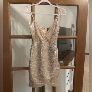 Gold/bronze sequins hoco dress